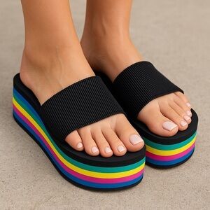 Colorful Platform Slide Sandals
